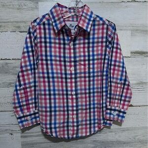 Southbound Button Down Shirt Boys 3T Pink Blue Plaid Long Sleeve NWT